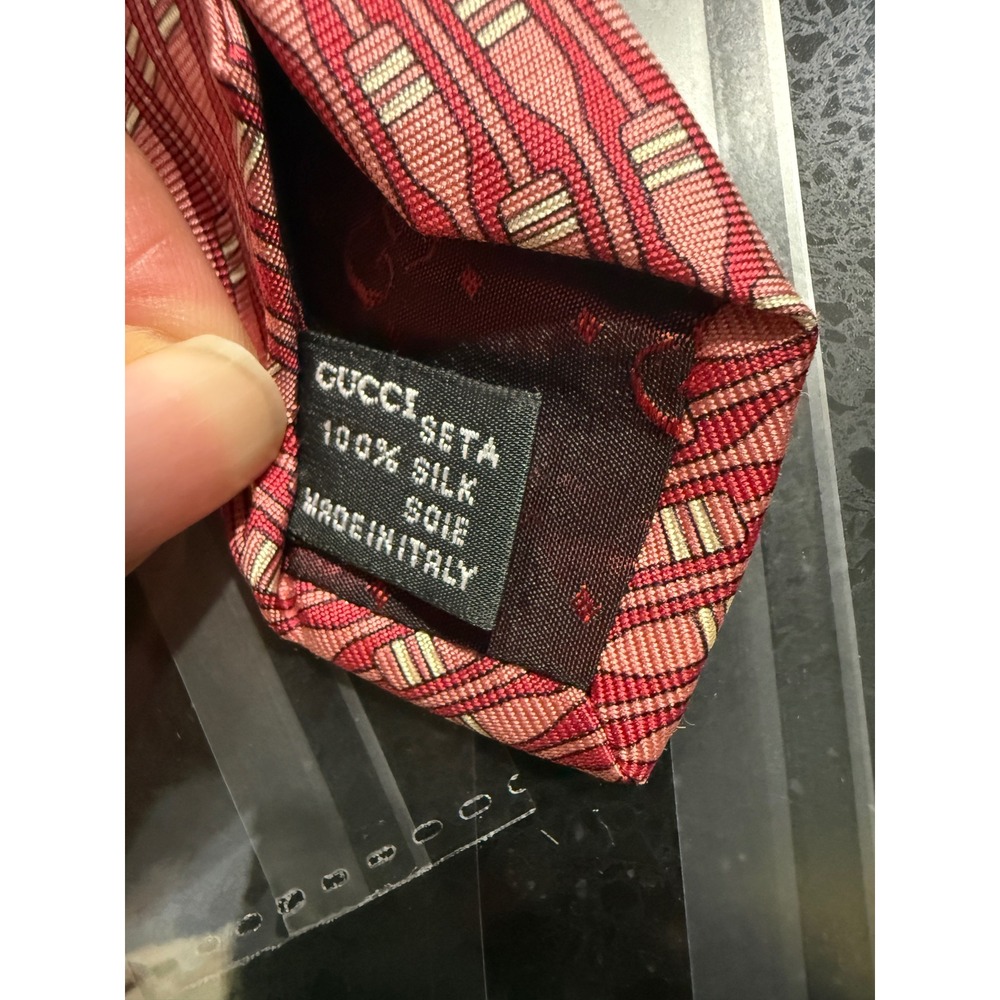 Gucci Mens Silk Tie Red Pink Nautical Oar Paddle Print Made in Italy - Picture 7 of 10